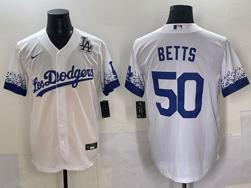 Men Los Angeles Dodgers #50 Betts White blue City Edition Nike MLB Jersey style 8->los angeles dodgers->MLB Jersey